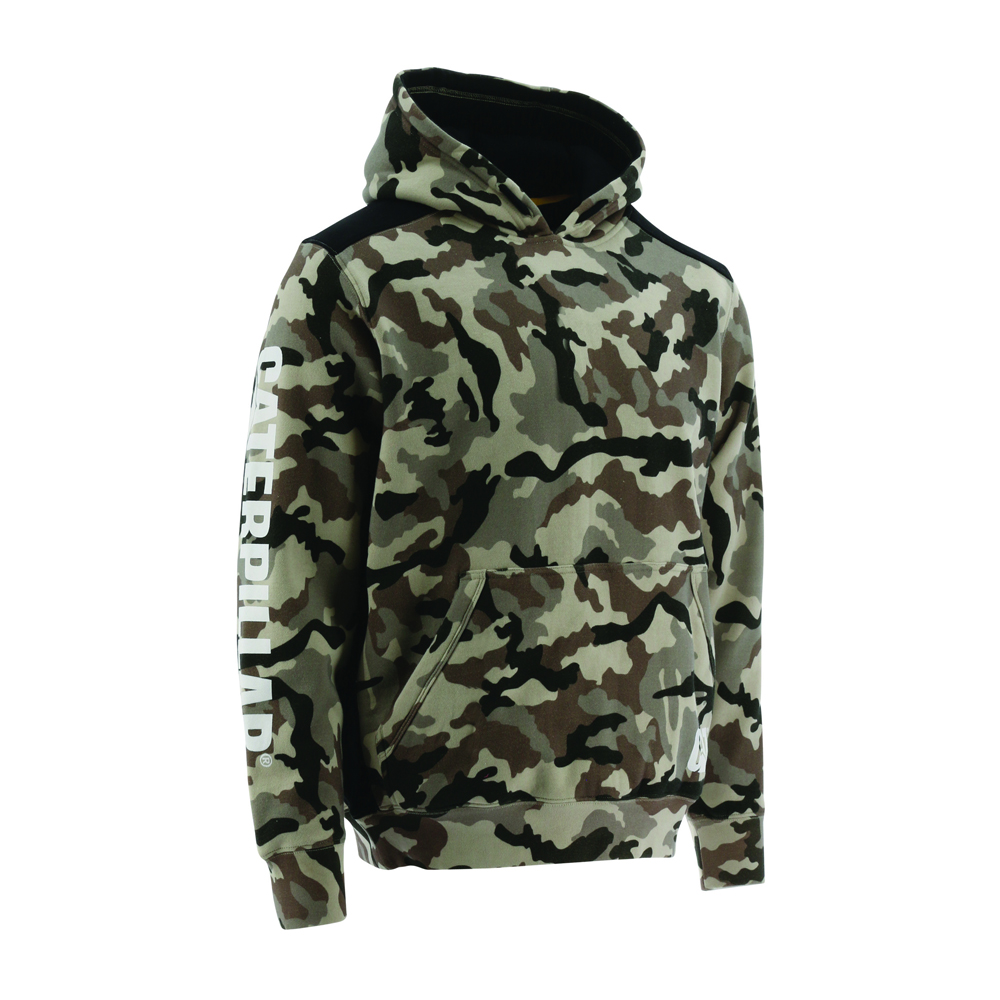 Caterpillar Logo Panel Hooded Sweat - Mens Hoodies - Camo - NZ (473IAEKLR)